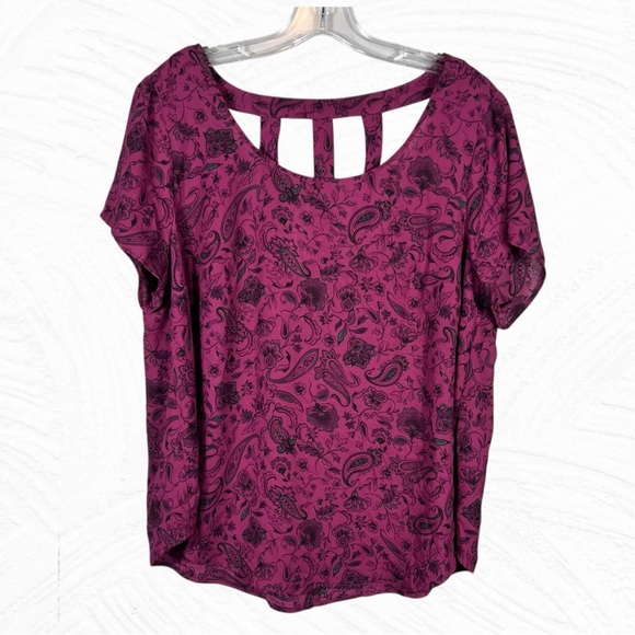 Torrid Purple Paisley Top Size 12 Large (0) Abbey Georgette Cage Back Blouse LNC - Picture 3 of 10
